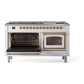 ILVE Nostalgie II 60-Inch Dual Fuel Range with 9 Sealed Burners + Griddle, 5.8 cu. ft. Oven, White with Brass Trim, Liquid Propane, Triple Glass Door, UN60FNMPWHGLP