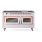 ILVE Nostalgie II 60-Inch Dual Fuel Range with 9 Sealed Burners + Griddle, 5.8 cu. ft. Oven, White with Copper Trim, Liquid Propane, Triple Glass Door, UN60FNMPWHPLP