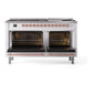 ILVE Nostalgie II 60-Inch Dual Fuel Range with 9 Sealed Burners + Griddle, 5.8 cu. ft. Oven, White with Copper Trim, Liquid Propane, Triple Glass Door, UN60FNMPWHPLP
