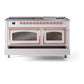 ILVE Nostalgie II 60-Inch Dual Fuel Range with 9 Sealed Burners + Griddle, 5.8 cu. ft. Oven, White with Copper Trim, Liquid Propane, Triple Glass Door, UN60FNMPWHPLP