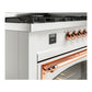 ILVE Nostalgie II 60-Inch Dual Fuel Range with 9 Sealed Burners + Griddle, 5.8 cu. ft. Oven, White with Copper Trim, Liquid Propane, Triple Glass Door, UN60FNMPWHPLP