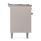 ILVE Nostalgie II 60-Inch Dual Fuel Range with 9 Sealed Burners + Griddle, 5.8 cu. ft. Oven, Antique White with Burnished Trim, Natural Gas, Solid Door, UN60FQNMPAWB