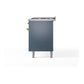 ILVE Nostalgie II 60-Inch Dual Fuel Range with 9 Sealed Burners + Griddle, 5.8 cu. ft. Oven, Blue Grey with Chrome Trim, Liquid Propane, Solid Door, UN60FQNMPBGCLP