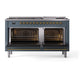 ILVE Nostalgie II 60-Inch Dual Fuel Range with 9 Sealed Burners + Griddle, 5.8 cu. ft. Oven, Blue Grey with Brass Trim, Natural Gas, Solid Door, UN60FQNMPBGG