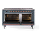 ILVE Nostalgie II 60-Inch Dual Fuel Range with 9 Sealed Burners + Griddle, 5.8 cu. ft. Oven, Blue Grey with Copper Trim, Natural Gas, Solid Door, UN60FQNMPBGP