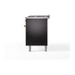 ILVE Nostalgie II 60-Inch Dual Fuel Range with 9 Sealed Burners + Griddle, 5.8 cu. ft. Oven, Glossy Black with Brass Trim, Liquid Propane, Solid Door, UN60FQNMPBKGLP