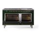 ILVE Nostalgie II 60-Inch Dual Fuel Range with 9 Sealed Burners + Griddle, 5.8 cu. ft. Oven, Emerald Green with Brass Trim, Natural Gas, Solid Door, UN60FQNMPEGG