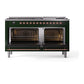 ILVE Nostalgie II 60-Inch Dual Fuel Range with 9 Sealed Burners + Griddle, 5.8 cu. ft. Oven, Emerald Green with Copper Trim, Natural Gas, Solid Door, UN60FQNMPEGP
