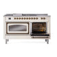 ILVE Nostalgie II 60-Inch Dual Fuel Range with 7 Sealed Burners + Griddle + French Top, 5.8 cu. ft. Oven, Antique White with Burnished Trim, Natural Gas, Triple Glass Door, UN60FSNMPAWB