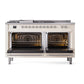 ILVE Nostalgie II 60-Inch Dual Fuel Range with 7 Sealed Burners + Griddle + French Top, 5.8 cu. ft. Oven, Antique White with Chrome Trim, Liquid Propane, Triple Glass Door, UN60FSNMPAWCLP