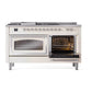 ILVE Nostalgie II 60-Inch Dual Fuel Range with 7 Sealed Burners + Griddle + French Top, 5.8 cu. ft. Oven, Antique White with Chrome Trim, Liquid Propane, Triple Glass Door, UN60FSNMPAWCLP