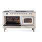 ILVE Nostalgie II 60-Inch Dual Fuel Range with 7 Sealed Burners + Griddle + French Top, 5.8 cu. ft. Oven, Antique White with Chrome Trim, Natural Gas, Triple Glass Door, UN60FSNMPAWC