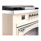 ILVE Nostalgie II 60-Inch Dual Fuel Range with 7 Sealed Burners + Griddle + French Top, 5.8 cu. ft. Oven, Antique White with Chrome Trim, Natural Gas, Triple Glass Door, UN60FSNMPAWC