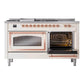 ILVE Nostalgie II 60-Inch Dual Fuel Range with 7 Sealed Burners + Griddle + French Top, 5.8 cu. ft. Oven, Antique White with Copper Trim, Natural Gas, Triple Glass Door, UN60FSNMPAWP