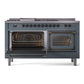ILVE Nostalgie II 60-Inch Dual Fuel Range with 7 Sealed Burners + Griddle + French Top, 5.8 cu. ft. Oven, Blue Grey with Burnished Trim, Liquid Propane, Triple Glass Door, UN60FSNMPBGBLP