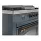 ILVE Nostalgie II 60-Inch Dual Fuel Range with 7 Sealed Burners + Griddle + French Top, 5.8 cu. ft. Oven, Blue Grey with Burnished Trim, Natural Gas, Triple Glass Door, UN60FSNMPBGB