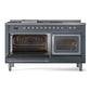 ILVE Nostalgie II 60-Inch Dual Fuel Range with 7 Sealed Burners + Griddle + French Top, 5.8 cu. ft. Oven, Blue Grey with Chrome Trim, Liquid Propane, Triple Glass Door, UN60FSNMPBGCLP