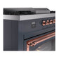 ILVE Nostalgie II 60-Inch Dual Fuel Range with 7 Sealed Burners + Griddle + French Top, 5.8 cu. ft. Oven, Blue Grey with Copper Trim, Liquid Propane, Triple Glass Door, UN60FSNMPBGPLP