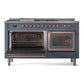 ILVE Nostalgie II 60-Inch Dual Fuel Range with 7 Sealed Burners + Griddle + French Top, 5.8 cu. ft. Oven, Blue Grey with Copper Trim, Natural Gas, Triple Glass Door, UN60FSNMPBGP