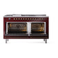 ILVE Nostalgie II 60-Inch Dual Fuel Range with 7 Sealed Burners + Griddle + French Top, 5.8 cu. ft. Oven, Burgundy with Burnished Trim, Natural Gas, Triple Glass Door, UN60FSNMPBUB