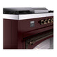 ILVE Nostalgie II 60-Inch Dual Fuel Range with 7 Sealed Burners + Griddle + French Top, 5.8 cu. ft. Oven, Burgundy with Burnished Trim, Natural Gas, Triple Glass Door, UN60FSNMPBUB