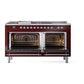 ILVE Nostalgie II 60-Inch Dual Fuel Range with 7 Sealed Burners + Griddle + French Top, 5.8 cu. ft. Oven, Burgundy with Chrome Trim, Natural Gas, Triple Glass Door, UN60FSNMPBUC