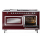 ILVE Nostalgie II 60-Inch Dual Fuel Range with 7 Sealed Burners + Griddle + French Top, 5.8 cu. ft. Oven, Burgundy with Chrome Trim, Natural Gas, Triple Glass Door, UN60FSNMPBUC
