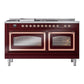 ILVE Nostalgie II 60-Inch Dual Fuel Range with 7 Sealed Burners + Griddle + French Top, 5.8 cu. ft. Oven, Burgundy with Copper Trim, Natural Gas, Triple Glass Door, UN60FSNMPBUP