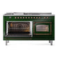 ILVE Nostalgie II 60-Inch Dual Fuel Range with 7 Sealed Burners + Griddle + French Top, 5.8 cu. ft. Oven, Emerald Green with Burnished Trim, Natural Gas, Triple Glass Door, UN60FSNMPEGB