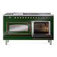 ILVE Nostalgie II 60-Inch Dual Fuel Range with 7 Sealed Burners + Griddle + French Top, 5.8 cu. ft. Oven, Emerald Green with Burnished Trim, Natural Gas, Triple Glass Door, UN60FSNMPEGB