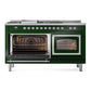 ILVE Nostalgie II 60-Inch Dual Fuel Range with 7 Sealed Burners + Griddle + French Top, 5.8 cu. ft. Oven, Emerald Green with Chrome Trim, Liquid Propane, Triple Glass Door, UN60FSNMPEGCLP