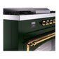 ILVE Nostalgie II 60-Inch Dual Fuel Range with 7 Sealed Burners + Griddle + French Top, 5.8 cu. ft. Oven, Emerald Green with Brass Trim, Natural Gas, Triple Glass Door, UN60FSNMPEGG