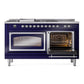 ILVE Nostalgie II 60-Inch Dual Fuel Range with 7 Sealed Burners + Griddle + French Top, 5.8 cu. ft. Oven, Midnight Blue with Chrome Trim, Natural Gas, Triple Glass Door, UN60FSNMPMBC