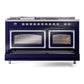 ILVE Nostalgie II 60-Inch Dual Fuel Range with 7 Sealed Burners + Griddle + French Top, 5.8 cu. ft. Oven, Midnight Blue with Chrome Trim, Natural Gas, Triple Glass Door, UN60FSNMPMBC