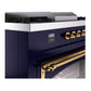 ILVE Nostalgie II 60-Inch Dual Fuel Range with 7 Sealed Burners + Griddle + French Top, 5.8 cu. ft. Oven, Midnight Blue with Brass Trim, Natural Gas, Triple Glass Door, UN60FSNMPMBG