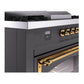 ILVE Nostalgie II 60-Inch Dual Fuel Range with 7 Sealed Burners + Griddle + French Top, 5.8 cu. ft. Oven, Graphite Matte with Brass Trim, Natural Gas, Triple Glass Door, UN60FSNMPMGG