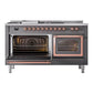 ILVE Nostalgie II 60-Inch Dual Fuel Range with 7 Sealed Burners + Griddle + French Top, 5.8 cu. ft. Oven, Graphite Matte with Copper Trim, Liquid Propane, Triple Glass Door, UN60FSNMPMGPLP