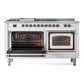 ILVE Nostalgie II 60-Inch Dual Fuel Range with 7 Sealed Burners + Griddle + French Top, 5.8 cu. ft. Oven, RAL with Burnished Trim, Liquid Propane, Triple Glass Door, UN60FSNMPRABLP