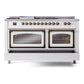 ILVE Nostalgie II 60-Inch Dual Fuel Range with 7 Sealed Burners + Griddle + French Top, 5.8 cu. ft. Oven, RAL with Burnished Trim, Liquid Propane, Triple Glass Door, UN60FSNMPRABLP