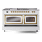 ILVE Nostalgie II 60-Inch Dual Fuel Range with 7 Sealed Burners + Griddle + French Top, 5.8 cu. ft. Oven, RAL with Brass Trim, Liquid Propane, Triple Glass Door, UN60FSNMPRAGLP