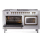 ILVE Nostalgie II 60-Inch Dual Fuel Range with 7 Sealed Burners + Griddle + French Top, 5.8 cu. ft. Oven, Stainless Steel with Burnished Trim, Liquid Propane, Triple Glass Door, UN60FSNMPSSBLP