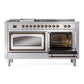 ILVE Nostalgie II 60-Inch Dual Fuel Range with 7 Sealed Burners + Griddle + French Top, 5.8 cu. ft. Oven, Stainless Steel with Burnished Trim, Natural Gas, Triple Glass Door, UN60FSNMPSSB