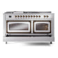 ILVE Nostalgie II 60-Inch Dual Fuel Range with 7 Sealed Burners + Griddle + French Top, 5.8 cu. ft. Oven, Stainless Steel with Burnished Trim, Natural Gas, Triple Glass Door, UN60FSNMPSSB