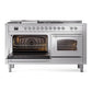 ILVE Nostalgie II 60-Inch Dual Fuel Range with 7 Sealed Burners + Griddle + French Top, 5.8 cu. ft. Oven, Stainless Steel with Chrome Trim, Natural Gas, Triple Glass Door, UN60FSNMPSSC