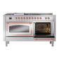 ILVE Nostalgie II 60-Inch Dual Fuel Range with 7 Sealed Burners + Griddle + French Top, 5.8 cu. ft. Oven, Stainless Steel with Copper Trim, Liquid Propane, Triple Glass Door, UN60FSNMPSSPLP