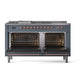 ILVE Nostalgie II 60-Inch Dual Fuel Range with 7 Sealed Burners + Griddle + French Top, 5.8 cu. ft. Oven, Blue Grey with Copper Trim, Liquid Propane, Solid Door, UN60FSQNMPBGPLP