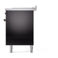 ILVE Nostalgie II 60-Inch Dual Fuel Range with 7 Sealed Burners + Griddle + French Top, 5.8 cu. ft. Oven, Glossy Black with Burnished Trim, Natural Gas, Solid Door, UN60FSQNMPBKB