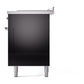 ILVE Nostalgie II 60-Inch Dual Fuel Range with 7 Sealed Burners + Griddle + French Top, 5.8 cu. ft. Oven, Glossy Black with Chrome Trim, Natural Gas, Solid Door, UN60FSQNMPBKC
