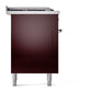 ILVE Nostalgie II 60-Inch Dual Fuel Range with 7 Sealed Burners + Griddle + French Top, 5.8 cu. ft. Oven, Burgundy with Chrome Trim, Liquid Propane, Solid Door, UN60FSQNMPBUCLP