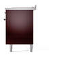 ILVE Nostalgie II 60-Inch Dual Fuel Range with 7 Sealed Burners + Griddle + French Top, 5.8 cu. ft. Oven, Burgundy with Chrome Trim, Liquid Propane, Solid Door, UN60FSQNMPBUCLP